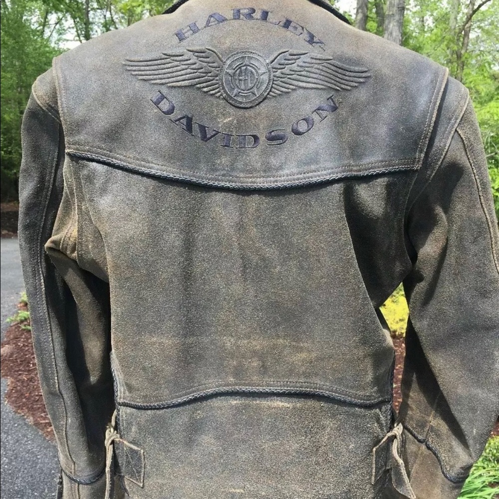 Distressed Brown Leather Harley Riding Jacket